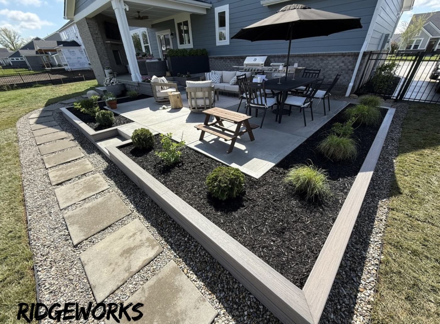 Finished custom outdoor living space built by Ridgeworks Construction — Central Indiana