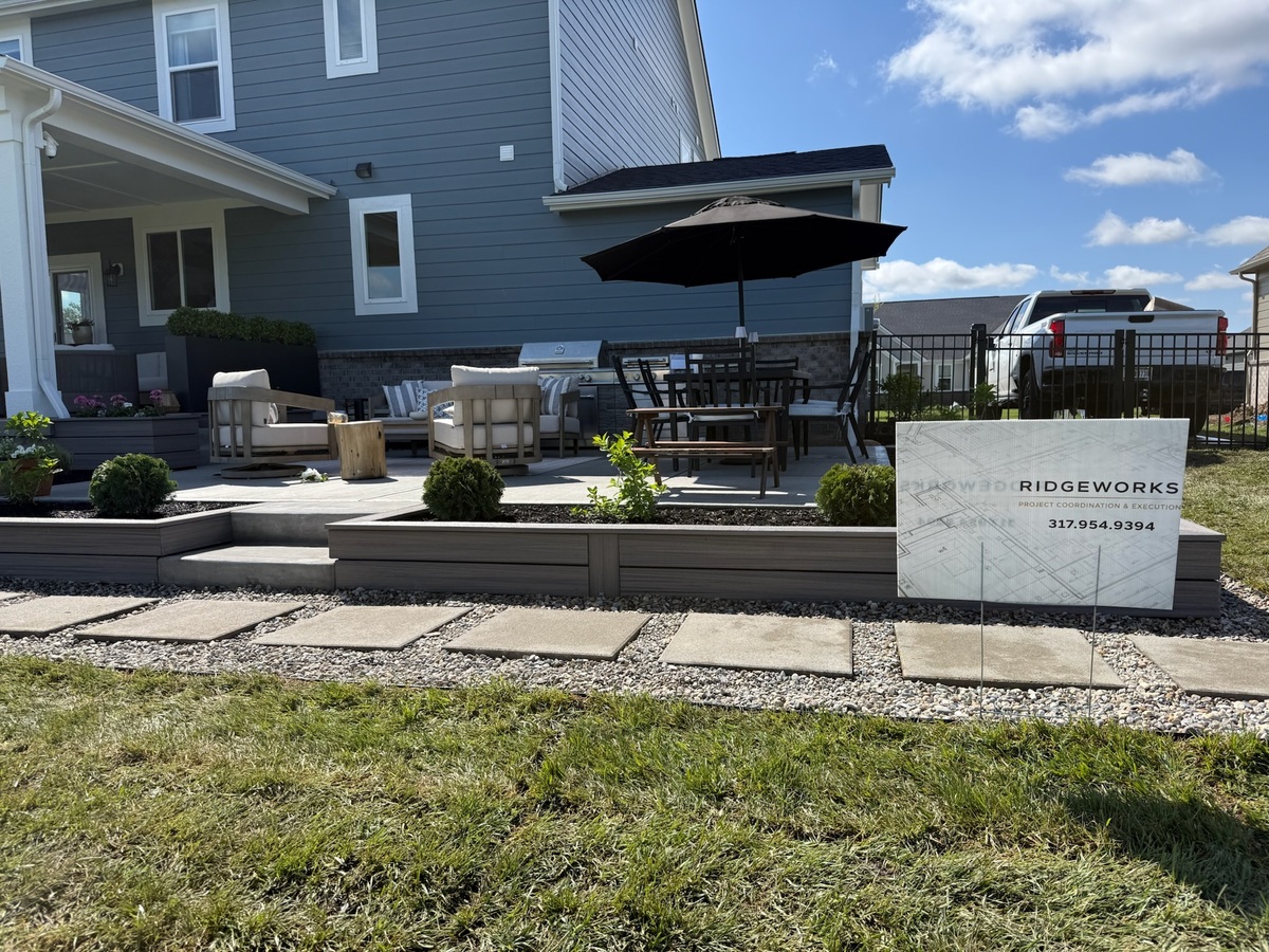 Finished custom outdoor living space built by Ridgeworks Construction — McCordsville, IN